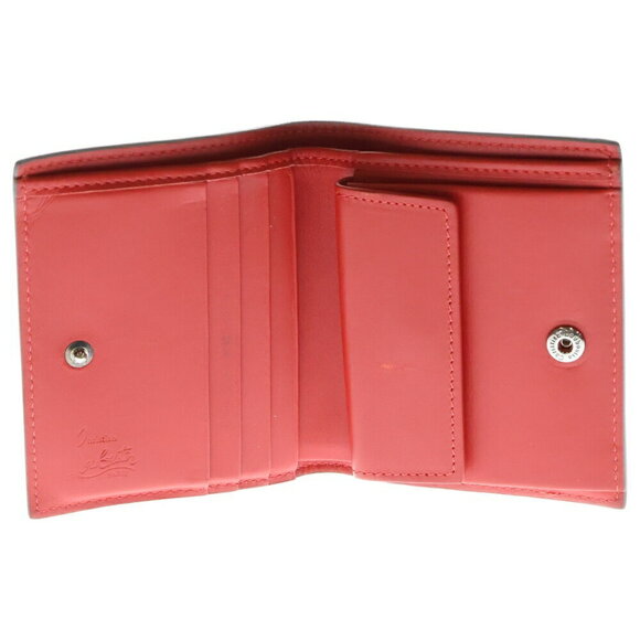 Christian Louboutin PAROS SPIKES Bi fold Wallet Gray Red - Picture 4 of 6